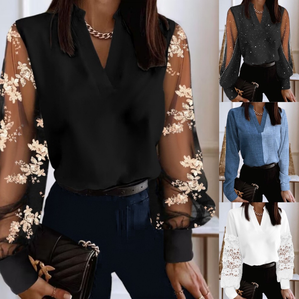 Loose V Neck Short Sleeve Feather Pattern Fashion Regular T-Shirt main image 1