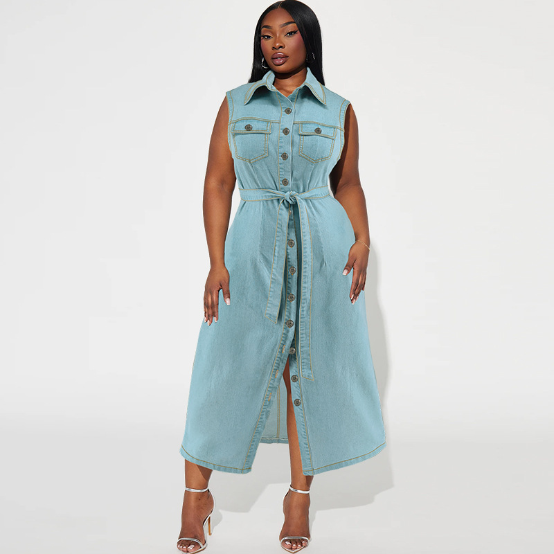 sachin and babi light blue dress Wmstar Plus Size Denim Dresses Women Elegant Casual Loose Short Sleeve  Summer Midi Dress Wholesale Dropshipping New Style main image 1