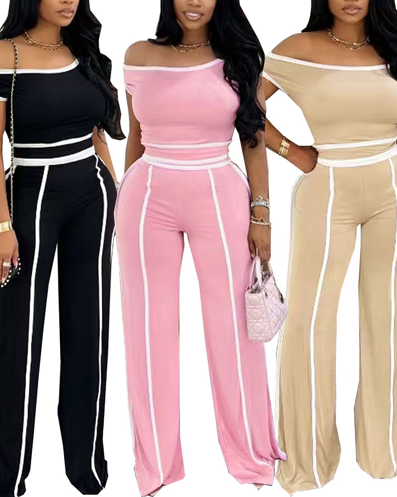 Charming off shoulder color block pants set