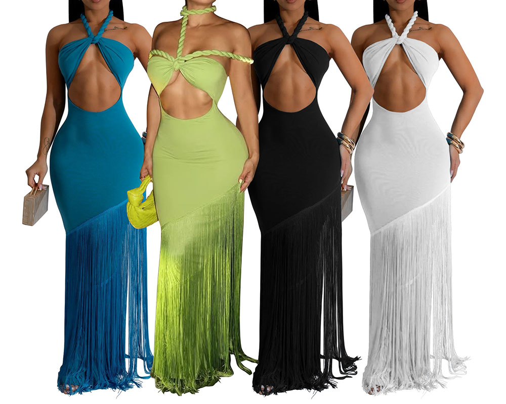 Sexy hollow out tied rope tassel dress